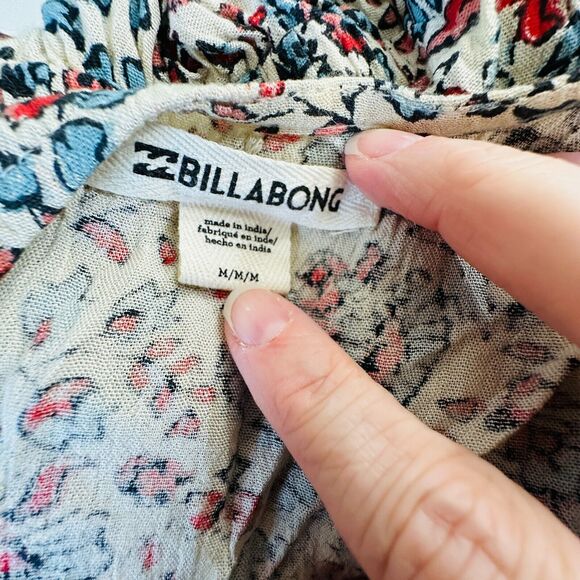 Billabong Cream Dusty Blue & Red Faux Wrap Deep-V Ruffle Hem Sleeveless Romper M - Picture 9 of 16